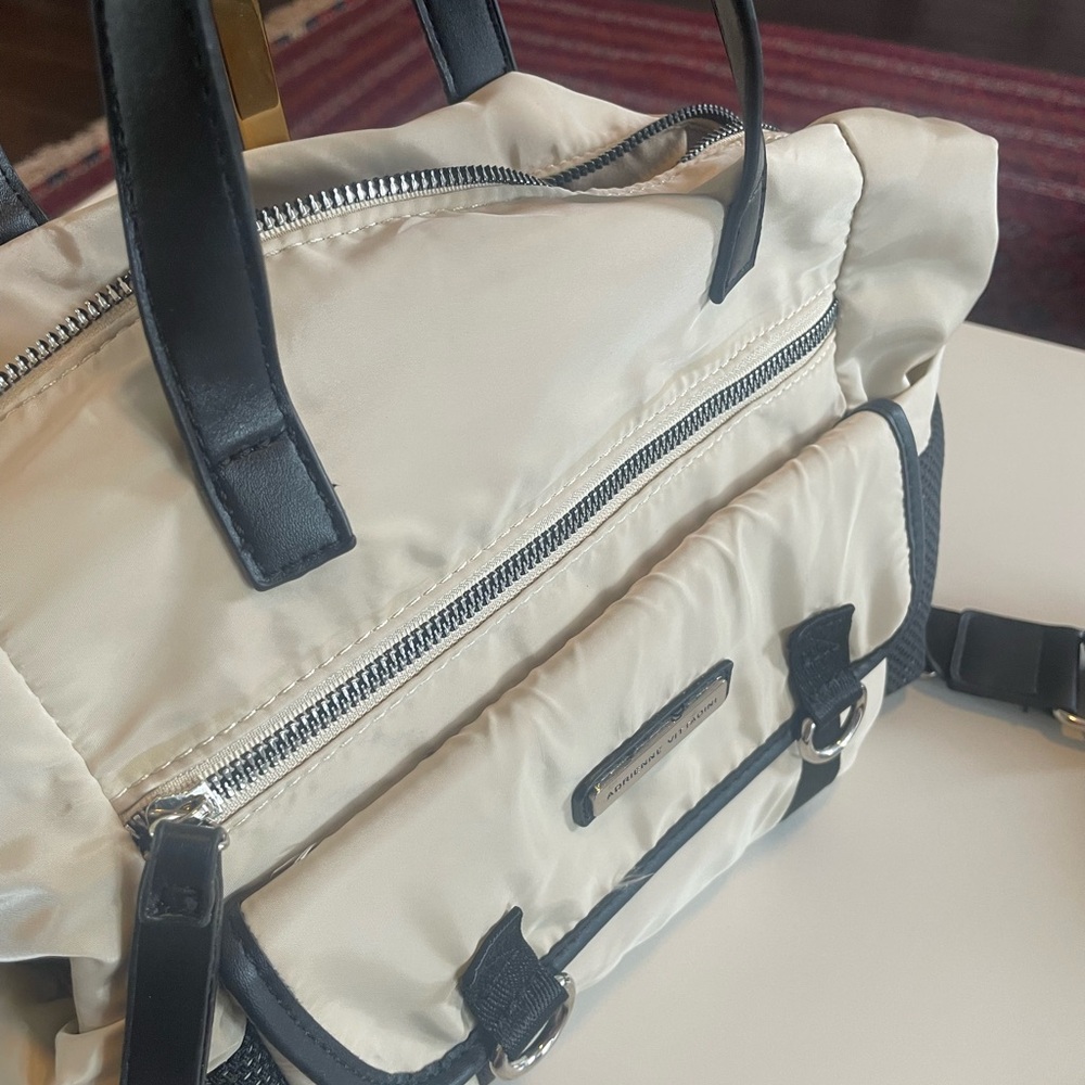 Adrienne Vittadini Beige Nylon Satchel Backpack Convertible Bag with Coin Pouch - Picture 3 of 17